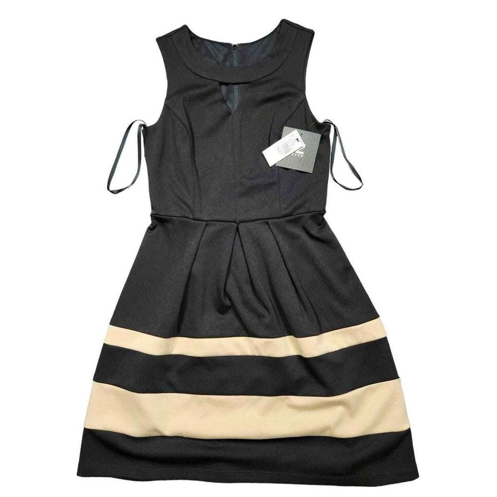 iZ BYER Fit and Flare Dress Juniors Size 1 Black Camel Colorblock Sleeveless